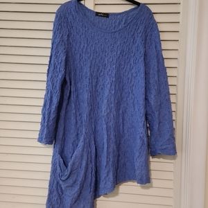 YUSHI Pucker Periwinkle Blue Crinkle Tunic Top